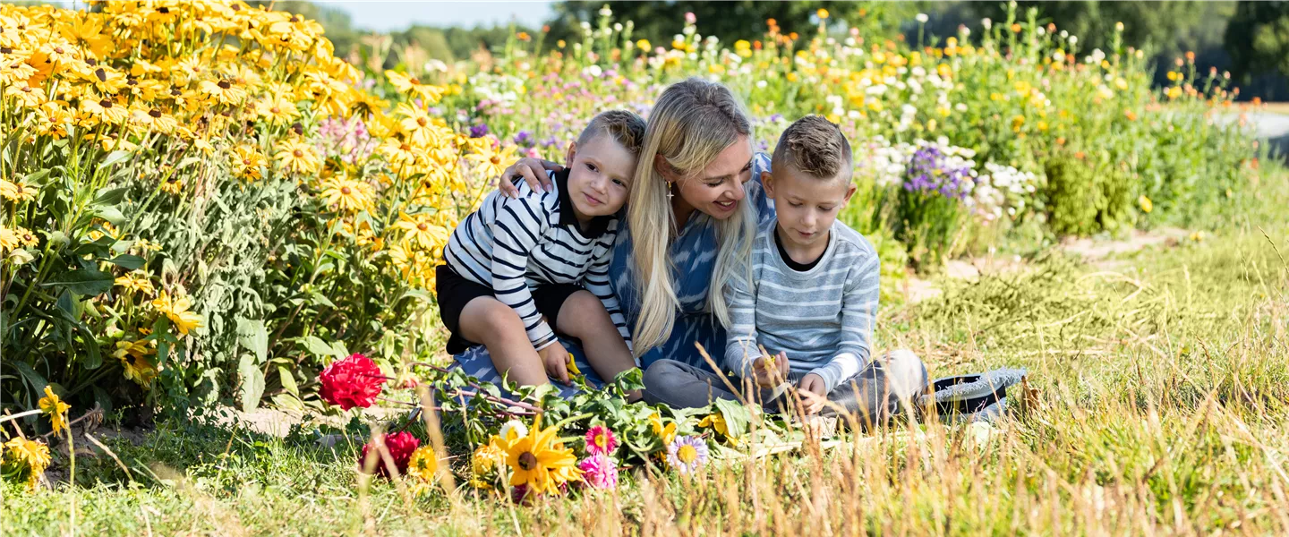 Selbstpflückfeld - Mutter mit Kindern